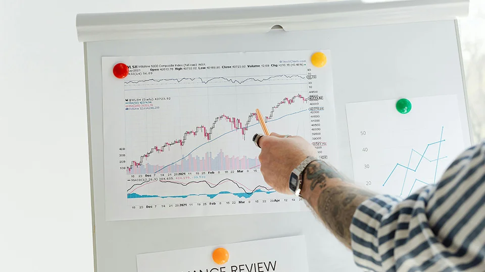 Graphs forecasting financials on a board