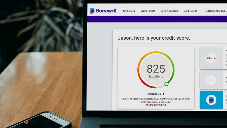 Strong credit score of 825 on screen